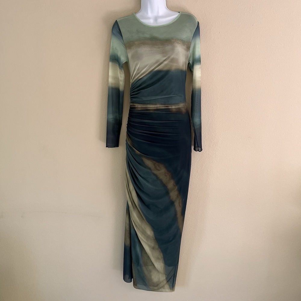Womens Mesh Bodcon Maxi Dress Small Green Ombre Long 90s‎ Forest Fairy Gorpcore